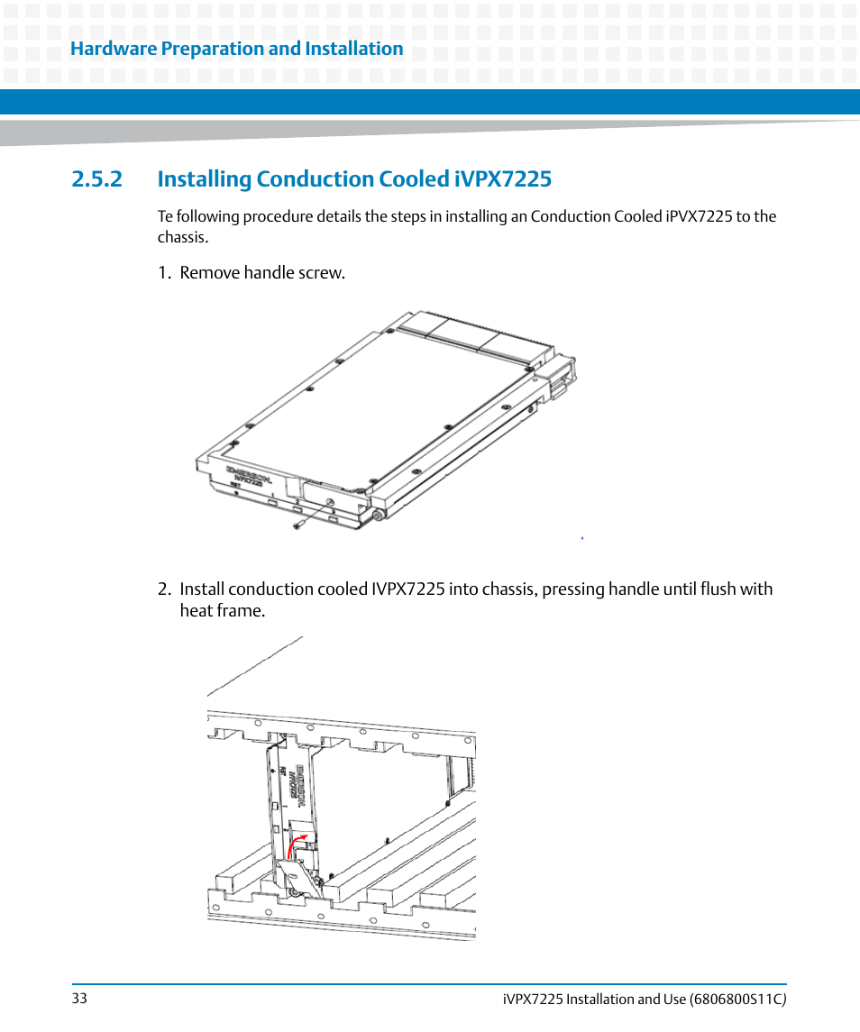 2 installing conduction cooled ivpx7225 | Artesyn iVPX7225 Installation and Use (April 2015) User Manual | Page 52 / 168