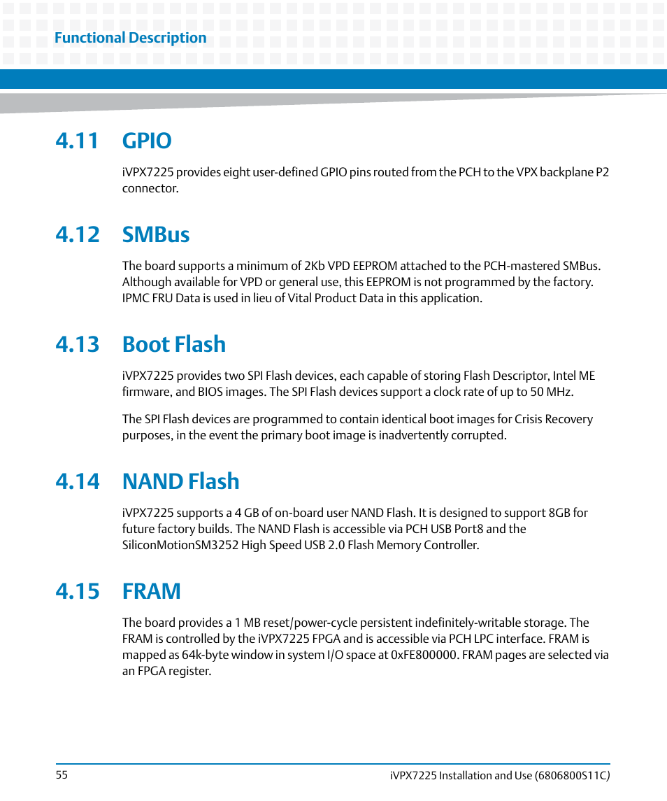 11 gpio, 12 smbus, 13 boot flash | 14 nand flash, 15 fram | Artesyn iVPX7225 Installation and Use (April 2015) User Manual | Page 74 / 168