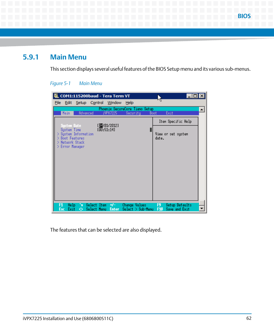 1 main menu, Figure 5-1, Main menu | Artesyn iVPX7225 Installation and Use (April 2015) User Manual | Page 81 / 168