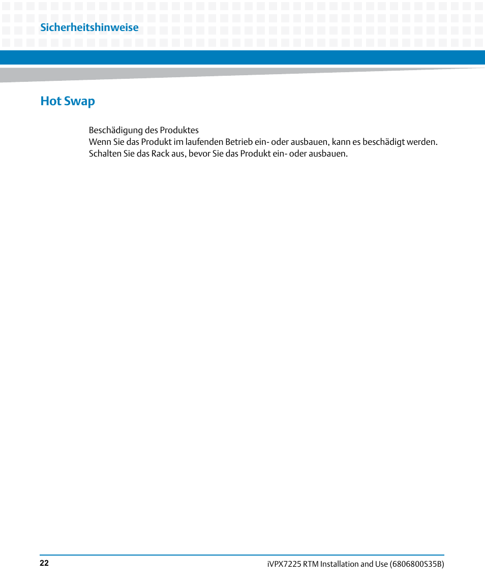 Hot swap | Artesyn iVPX7225 RTM Installation and Use (April 2015) User Manual | Page 22 / 56