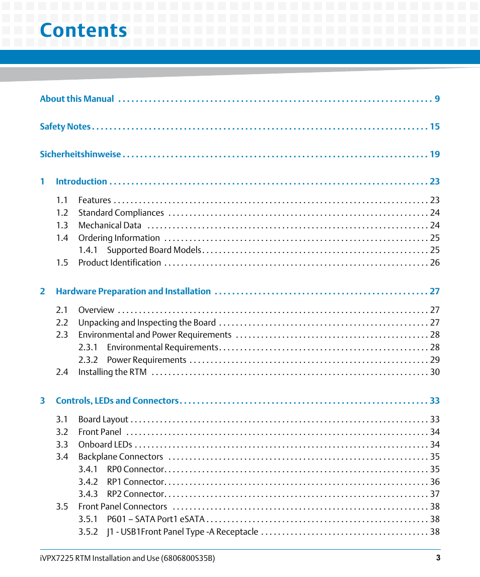 Artesyn iVPX7225 RTM Installation and Use (April 2015) User Manual | Page 3 / 56