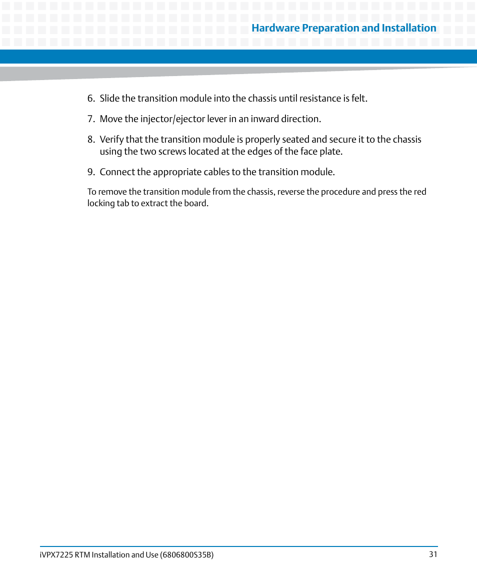 Artesyn iVPX7225 RTM Installation and Use (April 2015) User Manual | Page 31 / 56