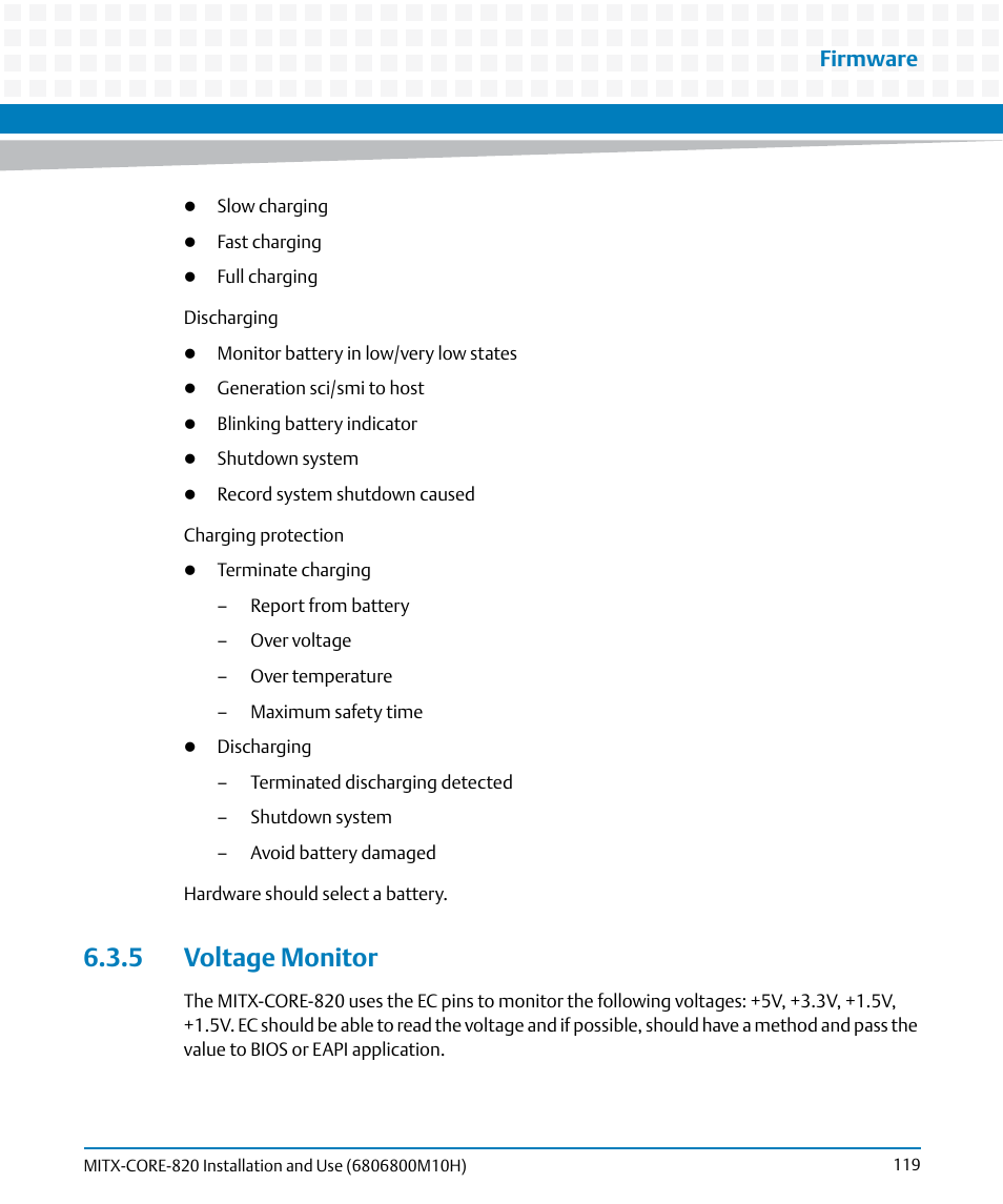 5 voltage monitor, Firmware | Artesyn MITX-CORE-820 Installation and Use (July 2014) User Manual | Page 119 / 132