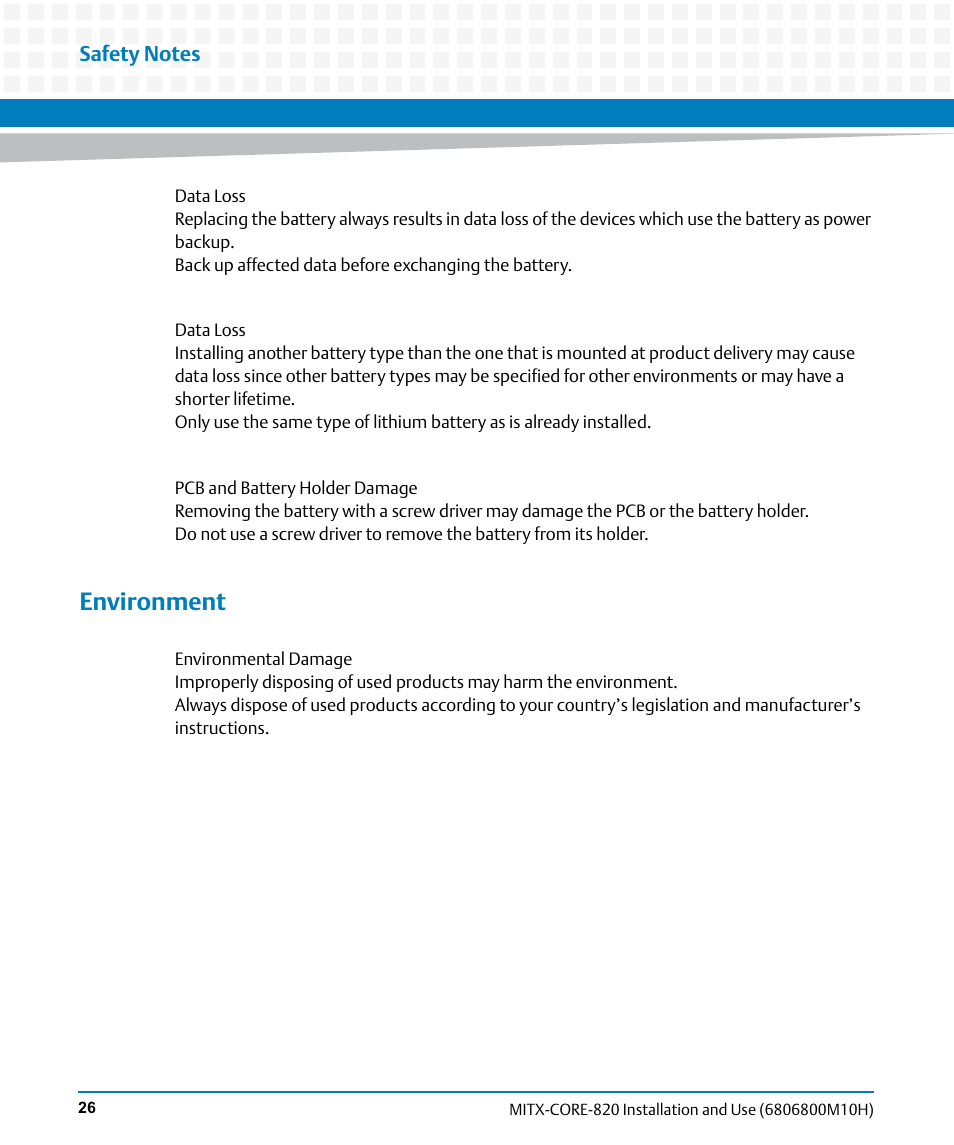 Environment | Artesyn MITX-CORE-820 Installation and Use (July 2014) User Manual | Page 26 / 132