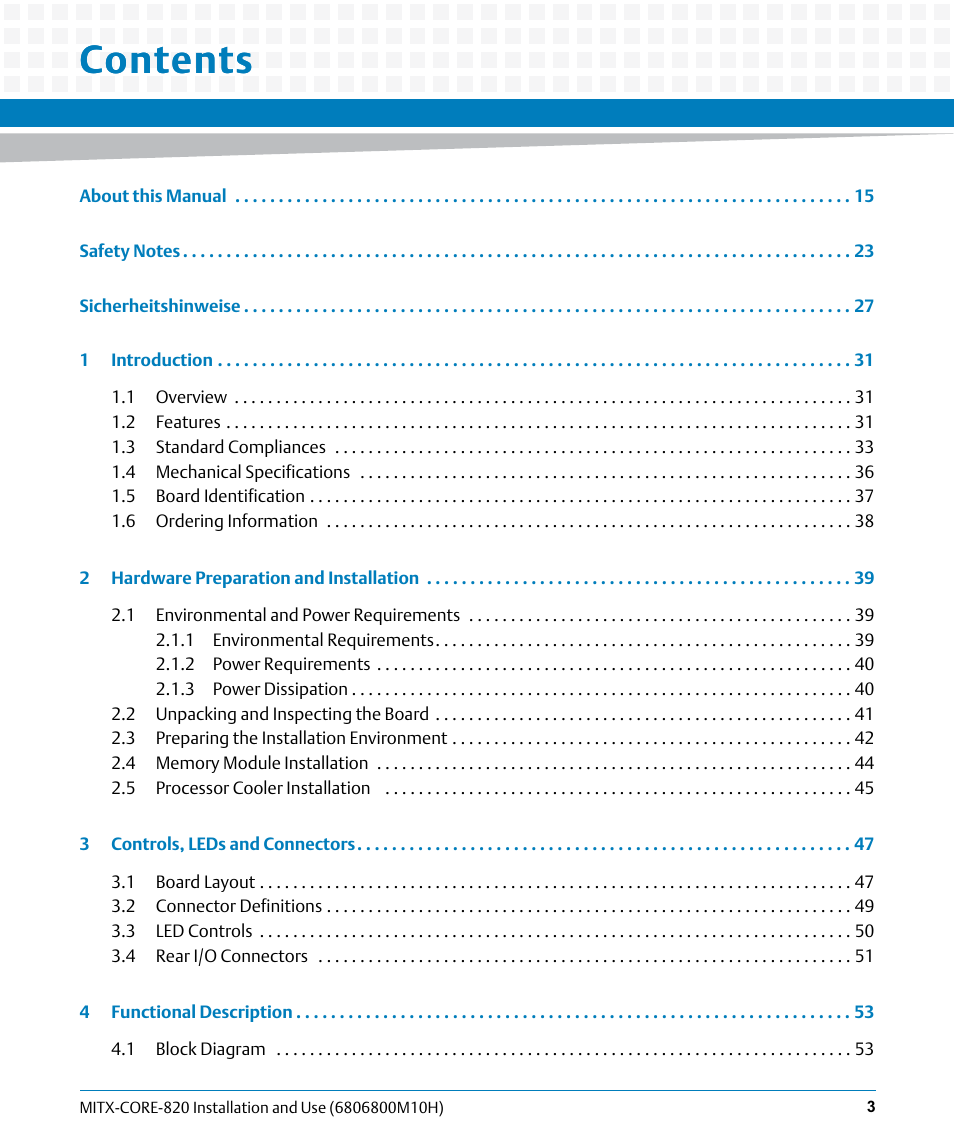 Artesyn MITX-CORE-820 Installation and Use (July 2014) User Manual | Page 3 / 132