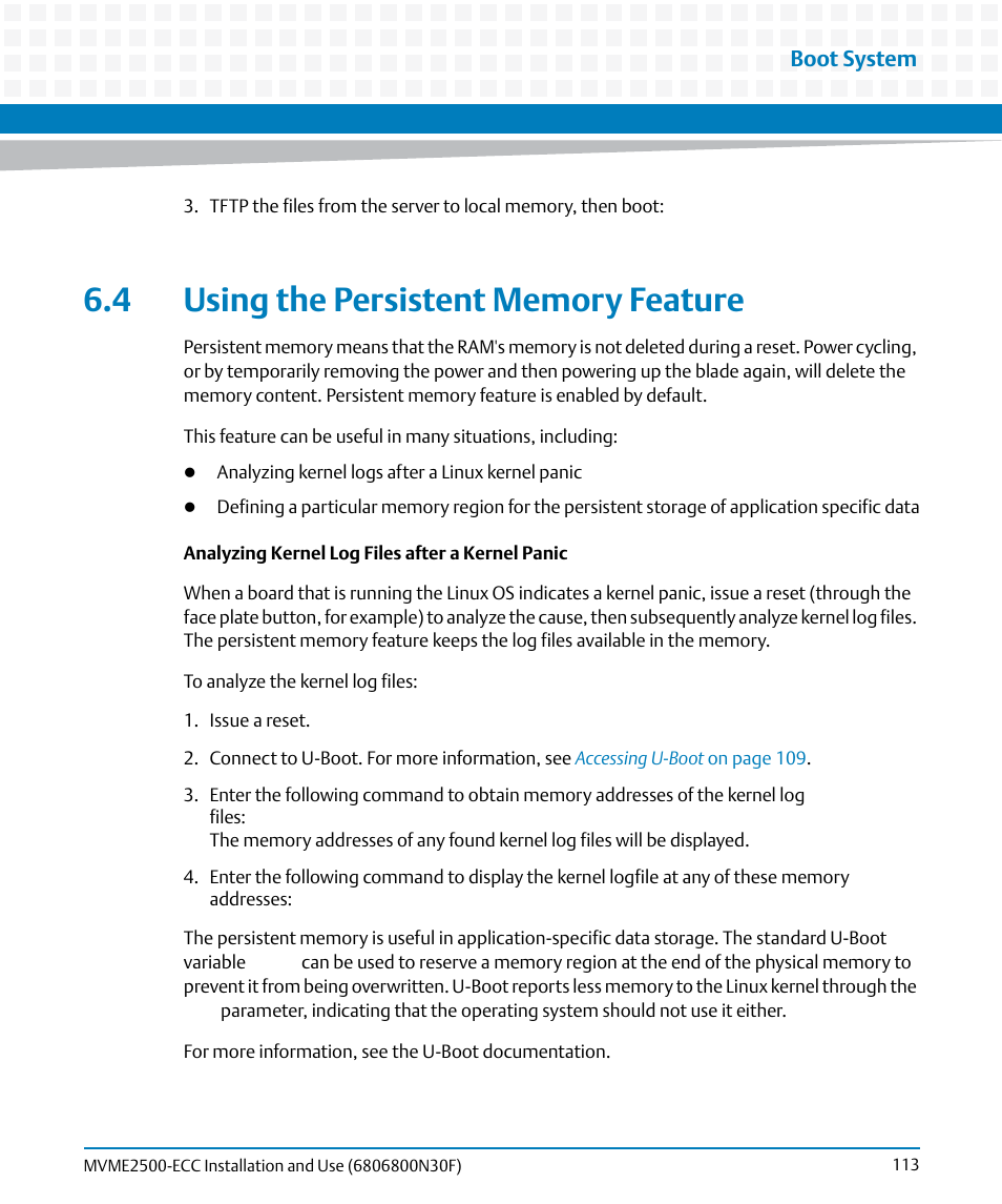 4 using the persistent memory feature | Artesyn MVME2500 ECC Installation and Use (August 2014) User Manual | Page 113 / 150