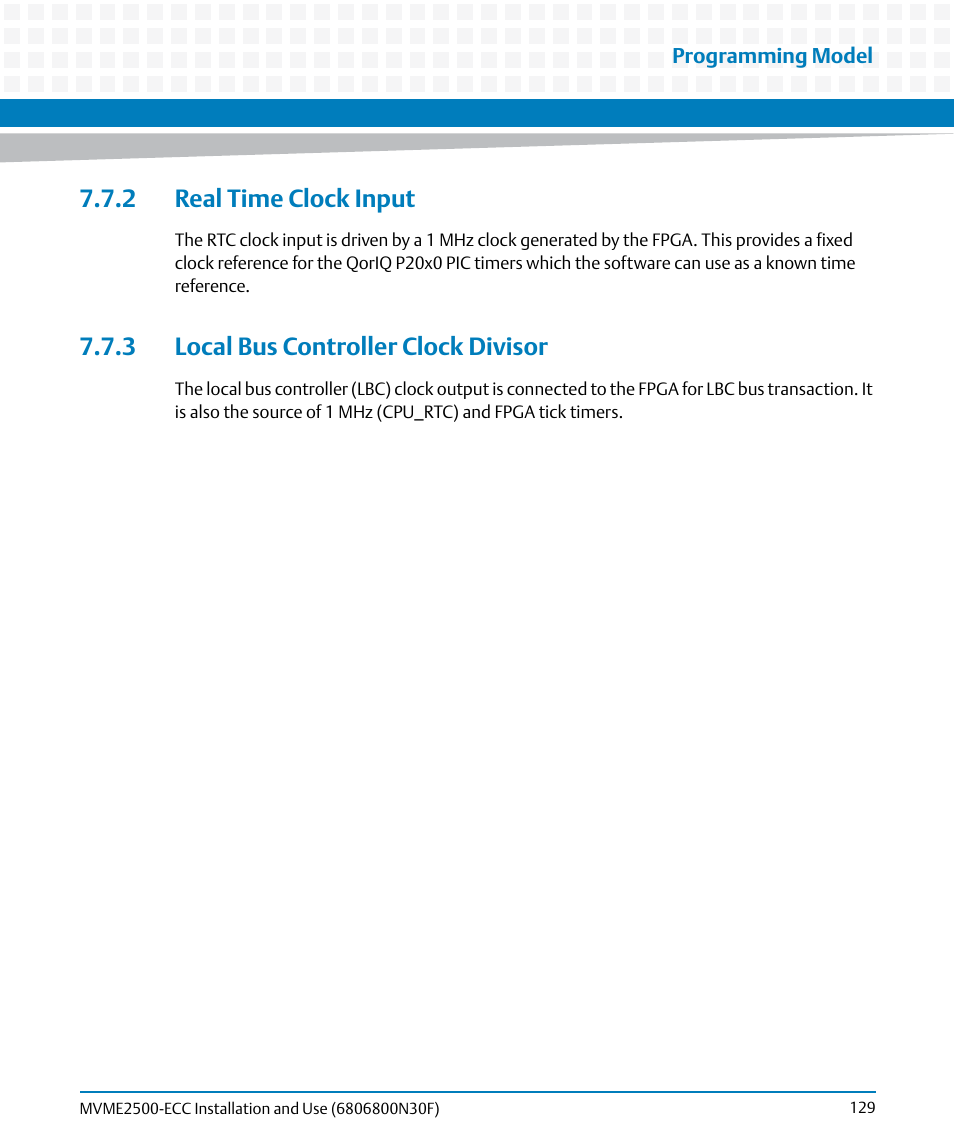 2 real time clock input, 3 local bus controller clock divisor | Artesyn MVME2500 ECC Installation and Use (August 2014) User Manual | Page 129 / 150