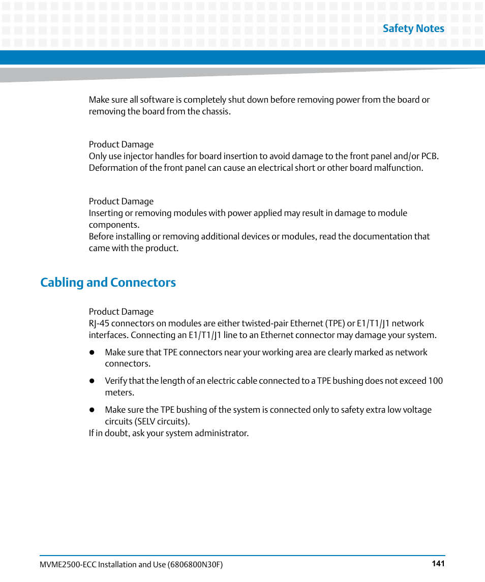 Cabling and connectors | Artesyn MVME2500 ECC Installation and Use (August 2014) User Manual | Page 141 / 150