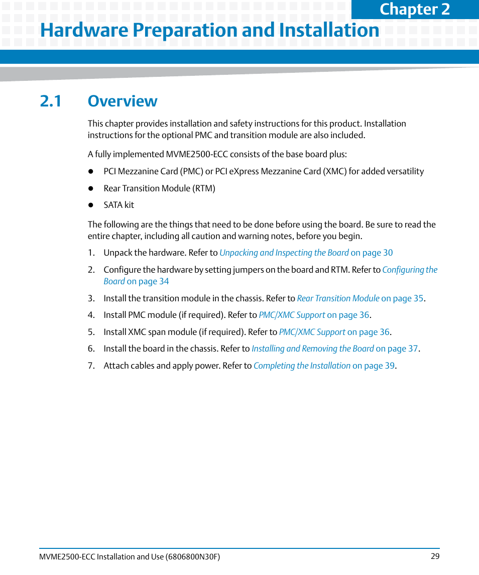 Hardware preparation and installation, 1 overview, Outline | Chapter 2 | Artesyn MVME2500 ECC Installation and Use (August 2014) User Manual | Page 29 / 150