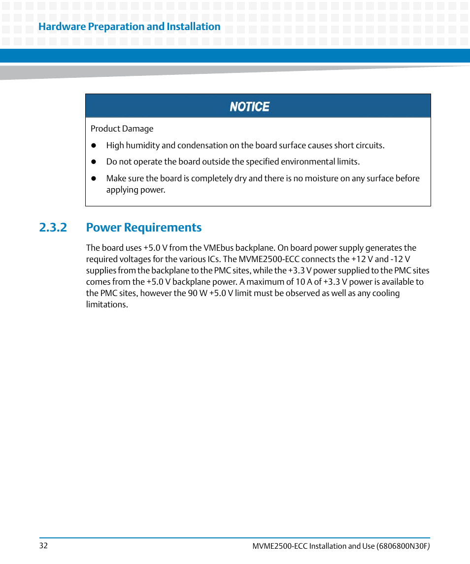 2 power requirements | Artesyn MVME2500 ECC Installation and Use (August 2014) User Manual | Page 32 / 150