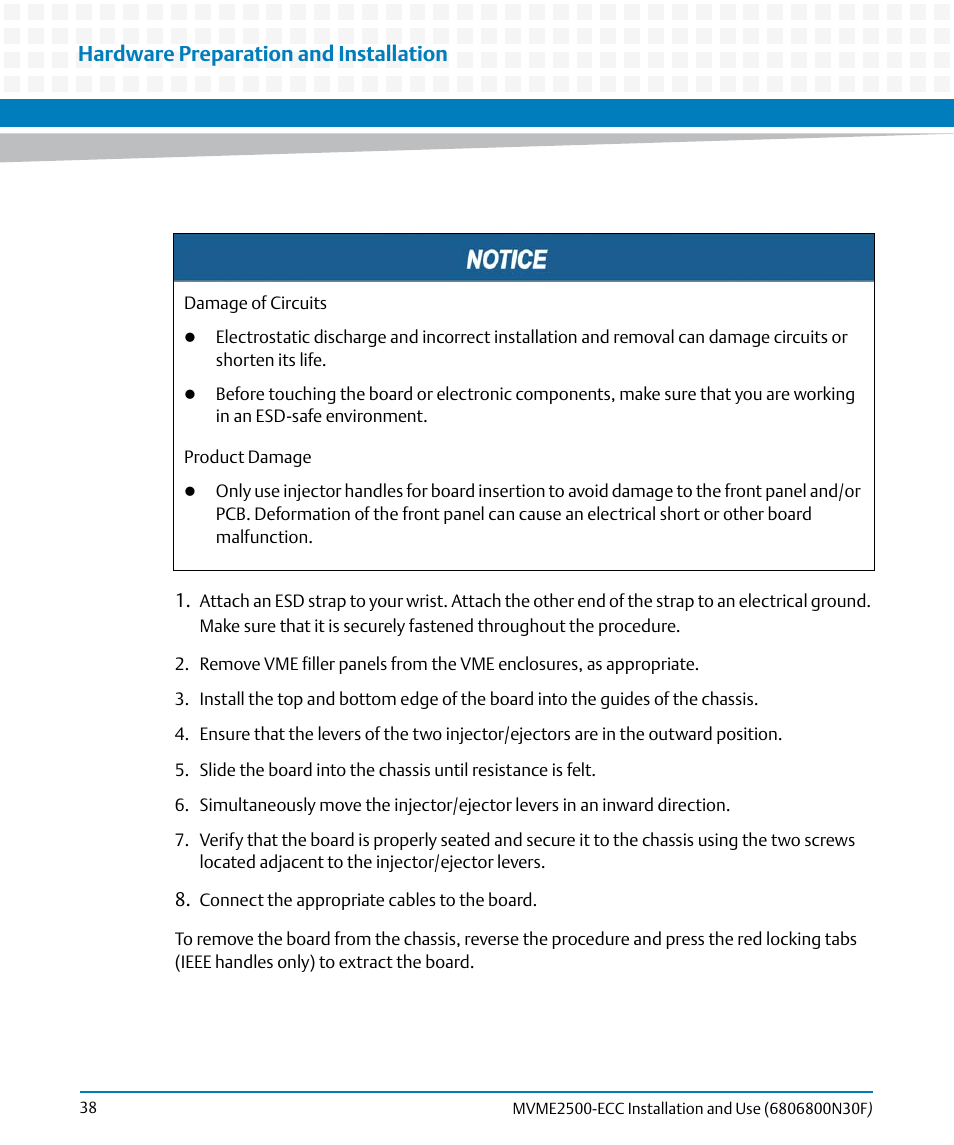 Hardware preparation and installation | Artesyn MVME2500 ECC Installation and Use (August 2014) User Manual | Page 38 / 150