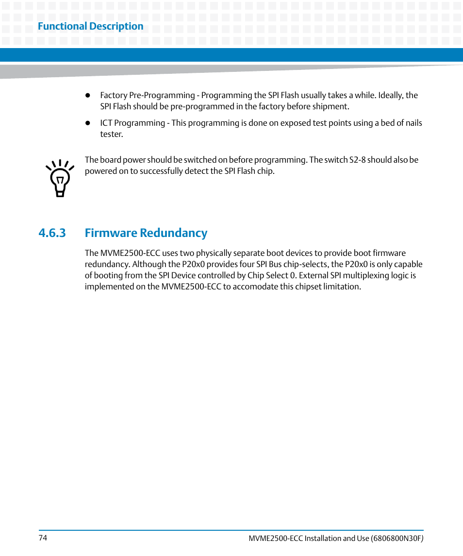 3 firmware redundancy | Artesyn MVME2500 ECC Installation and Use (August 2014) User Manual | Page 74 / 150