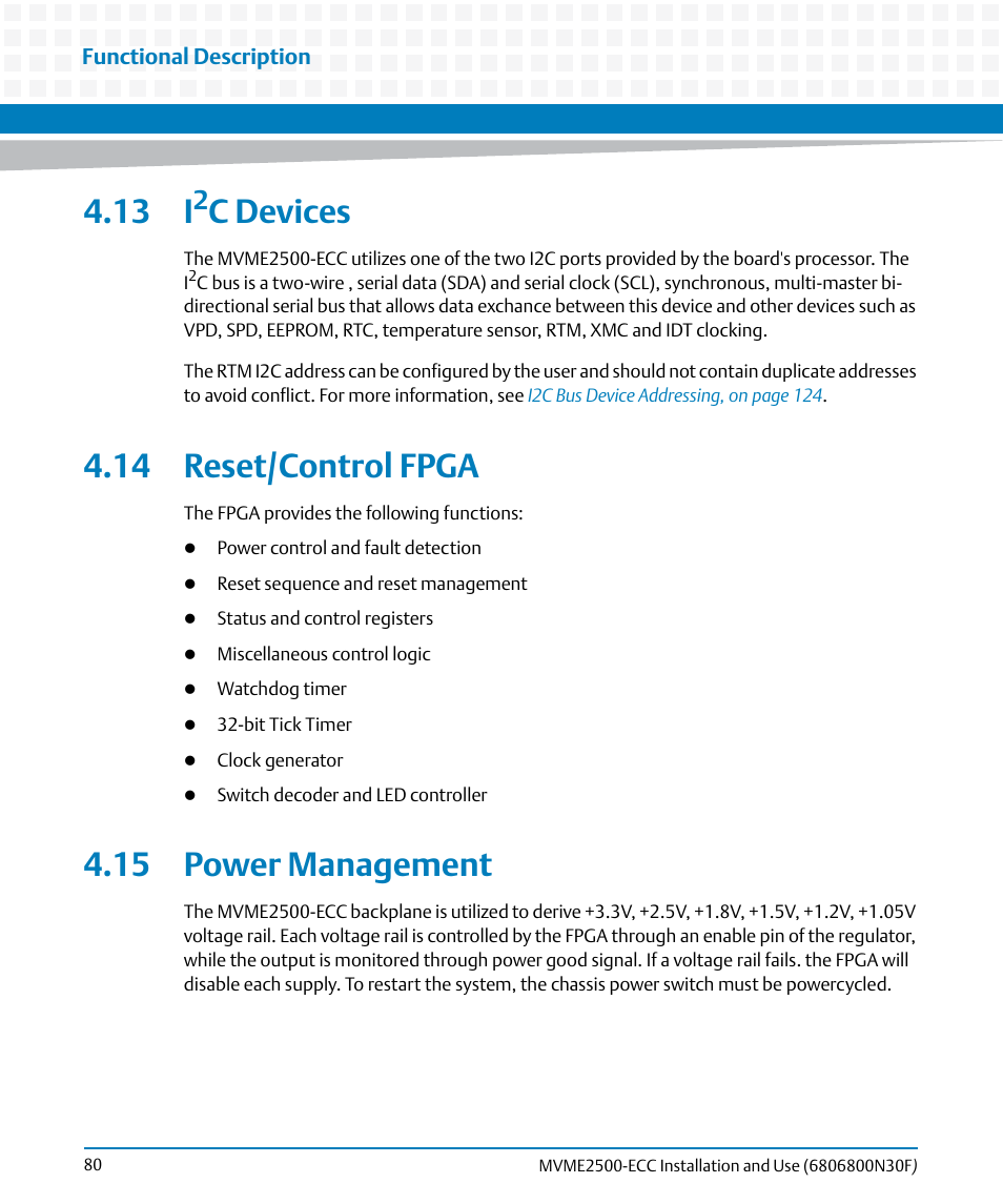 13 i2c devices, 14 reset/control fpga, 15 power management | 13 i, C devices | Artesyn MVME2500 ECC Installation and Use (August 2014) User Manual | Page 80 / 150