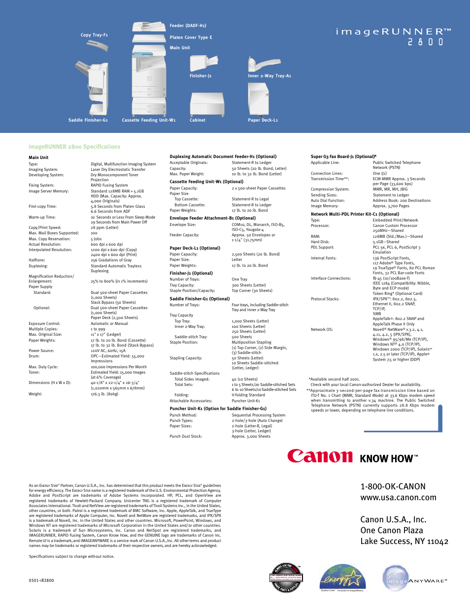 Imagerunner 2800 specifications | Canon IMAGERUNNER 2800 User Manual | Page 8 / 8