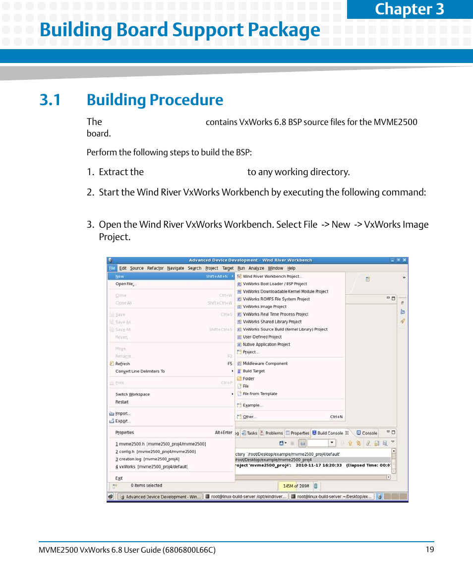 Building board support package, 1 building procedure, Chapter 3 | Artesyn MVME2500 VxWorks 6.8 User Guide (April 2014) User Manual | Page 19 / 44