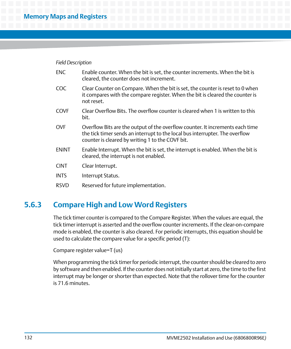 3 compare high and low word registers | Artesyn MVME2502 Installation and Use (April 2015) User Manual | Page 132 / 166