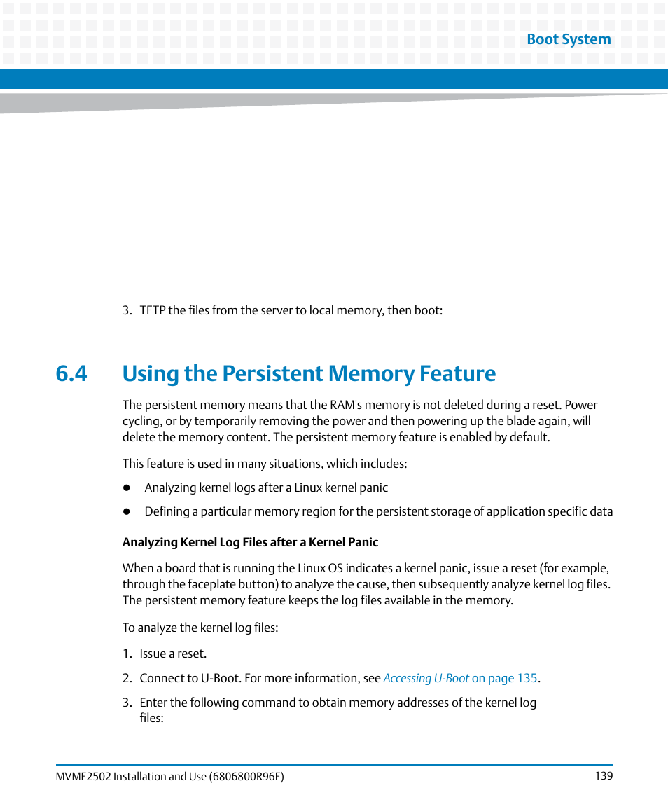 4 using the persistent memory feature | Artesyn MVME2502 Installation and Use (April 2015) User Manual | Page 139 / 166