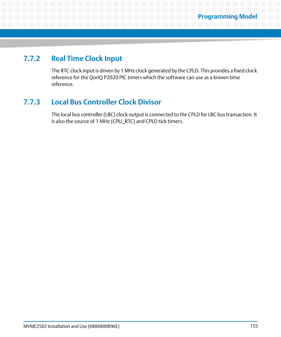 2 real time clock input, 3 local bus controller clock divisor | Artesyn MVME2502 Installation and Use (April 2015) User Manual | Page 155 / 166