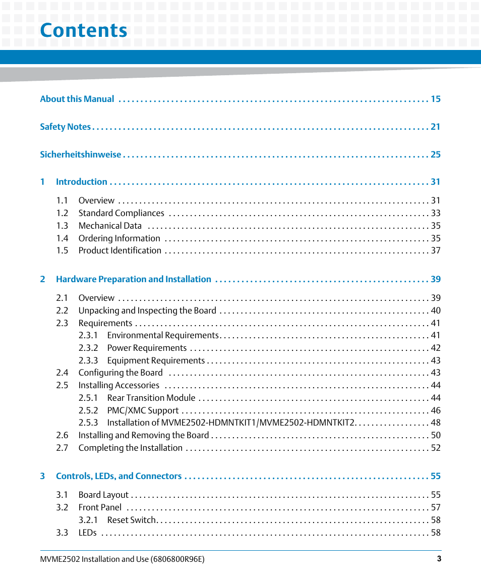 Artesyn MVME2502 Installation and Use (April 2015) User Manual | Page 3 / 166