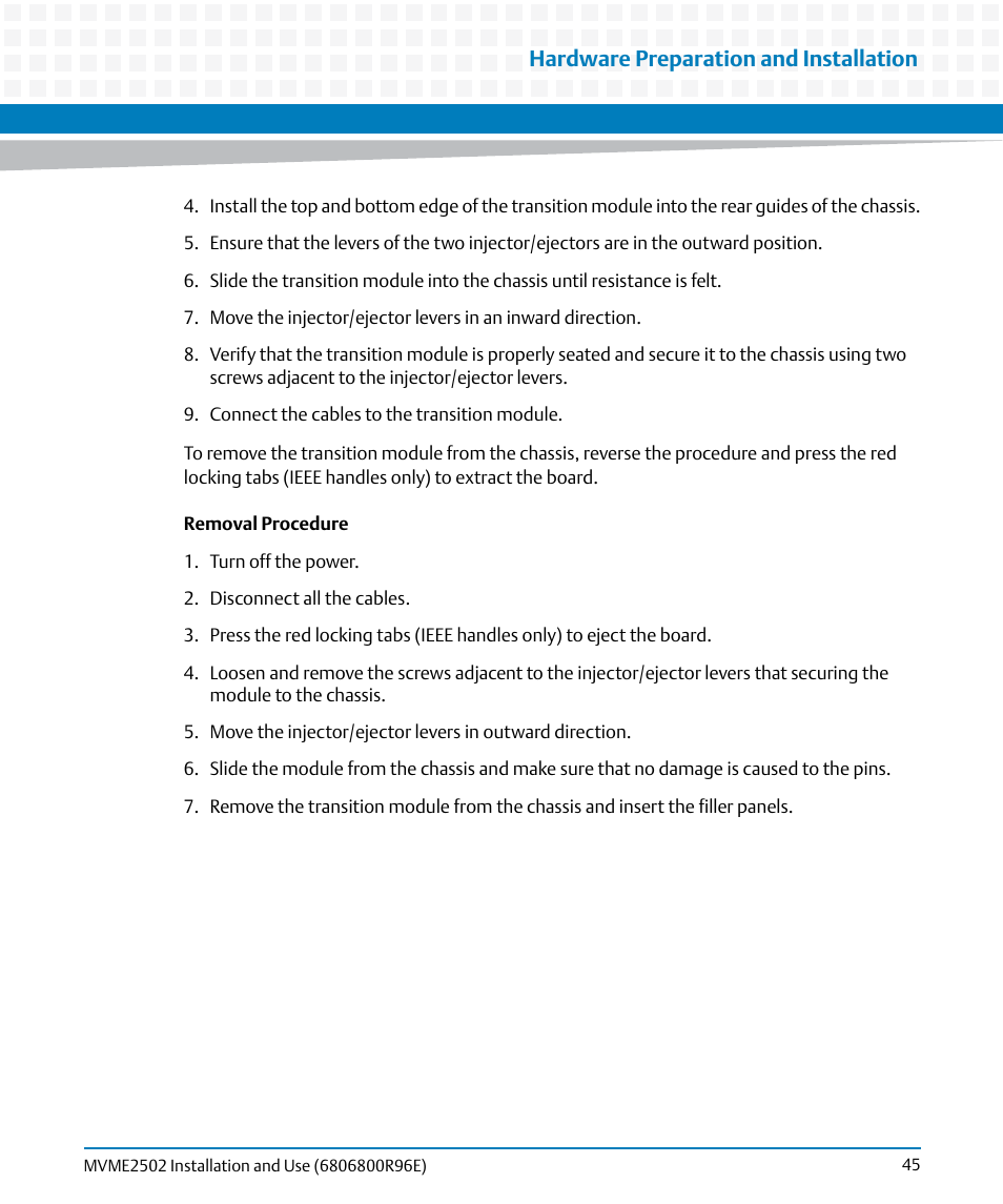 Hardware preparation and installation | Artesyn MVME2502 Installation and Use (April 2015) User Manual | Page 45 / 166