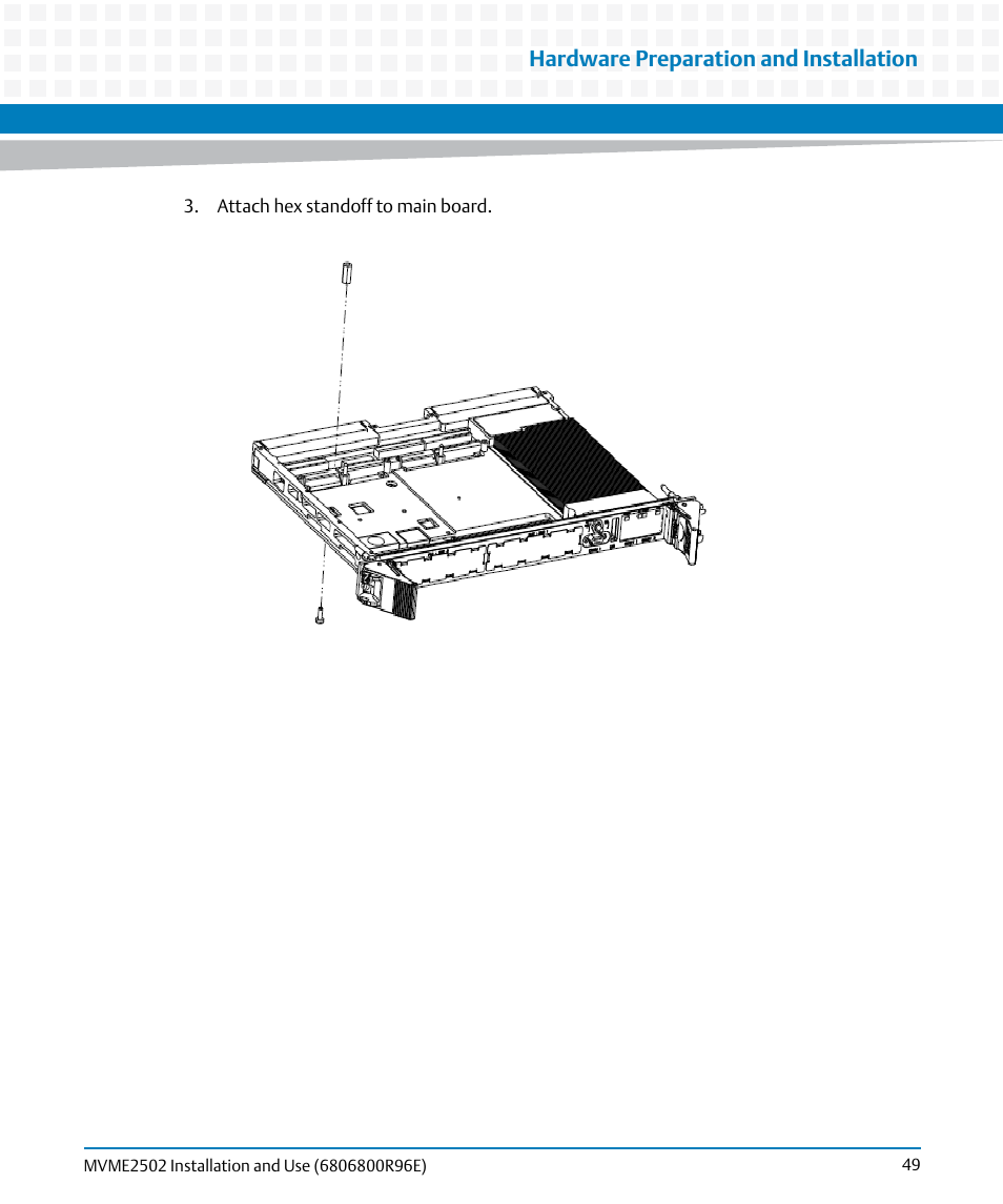 Hardware preparation and installation | Artesyn MVME2502 Installation and Use (April 2015) User Manual | Page 49 / 166