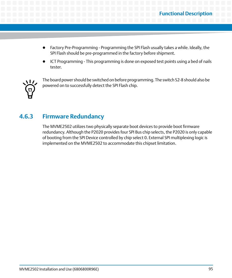 3 firmware redundancy | Artesyn MVME2502 Installation and Use (April 2015) User Manual | Page 95 / 166