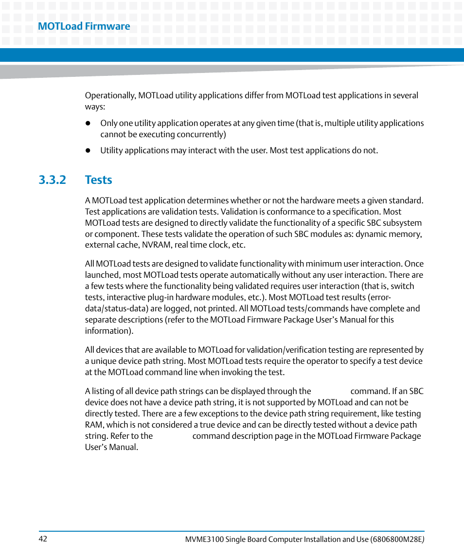 2 tests | Artesyn MVME3100 Single Board Computer Installation and Use (June 2014) User Manual | Page 42 / 156