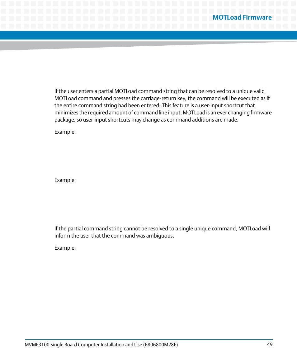 Motload firmware | Artesyn MVME3100 Single Board Computer Installation and Use (June 2014) User Manual | Page 49 / 156
