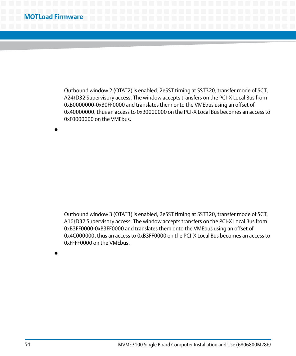 Motload firmware | Artesyn MVME3100 Single Board Computer Installation and Use (June 2014) User Manual | Page 54 / 156