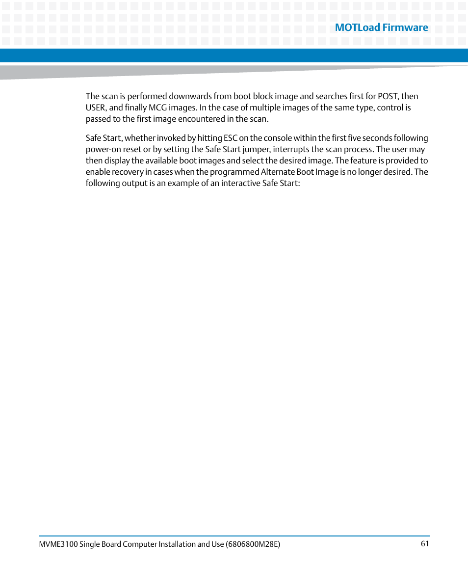 Motload firmware | Artesyn MVME3100 Single Board Computer Installation and Use (June 2014) User Manual | Page 61 / 156