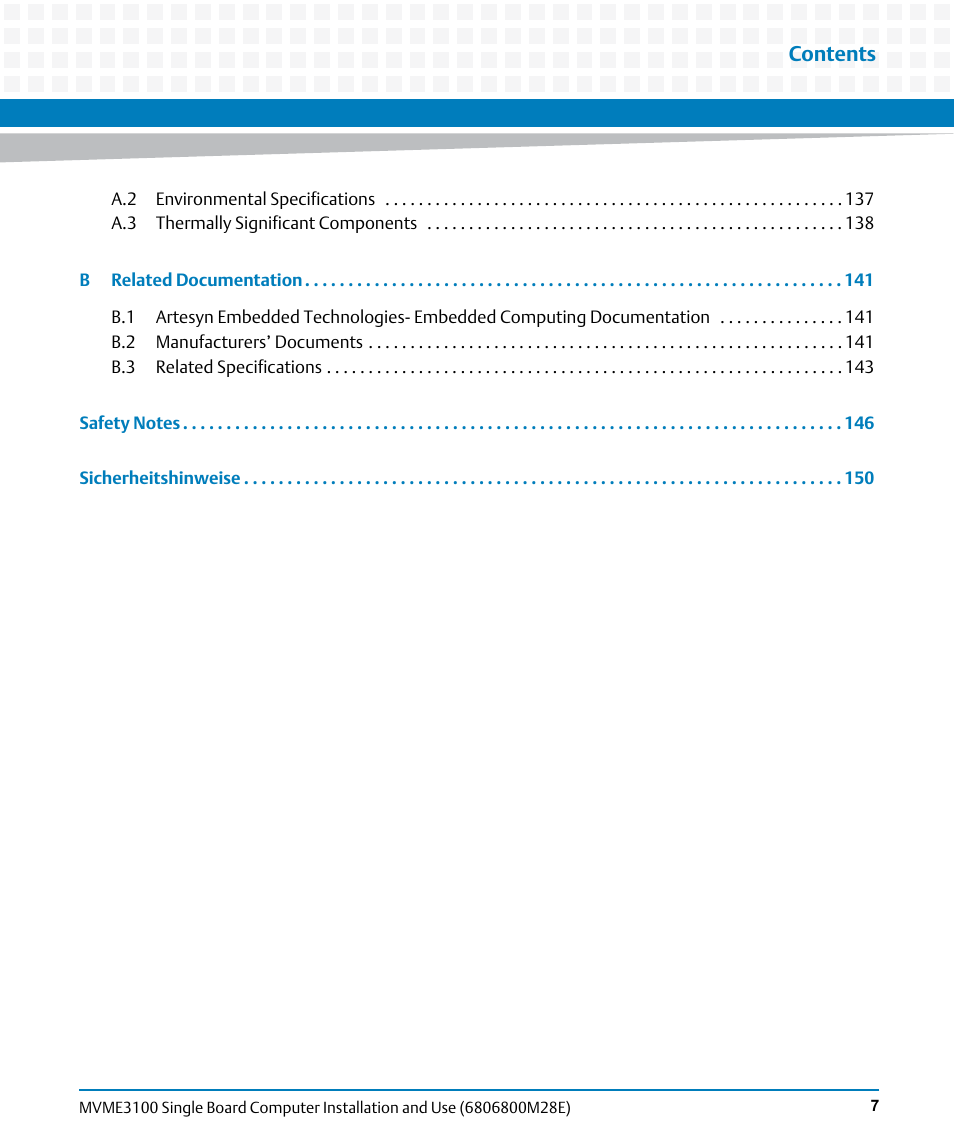 Artesyn MVME3100 Single Board Computer Installation and Use (June 2014) User Manual | Page 7 / 156