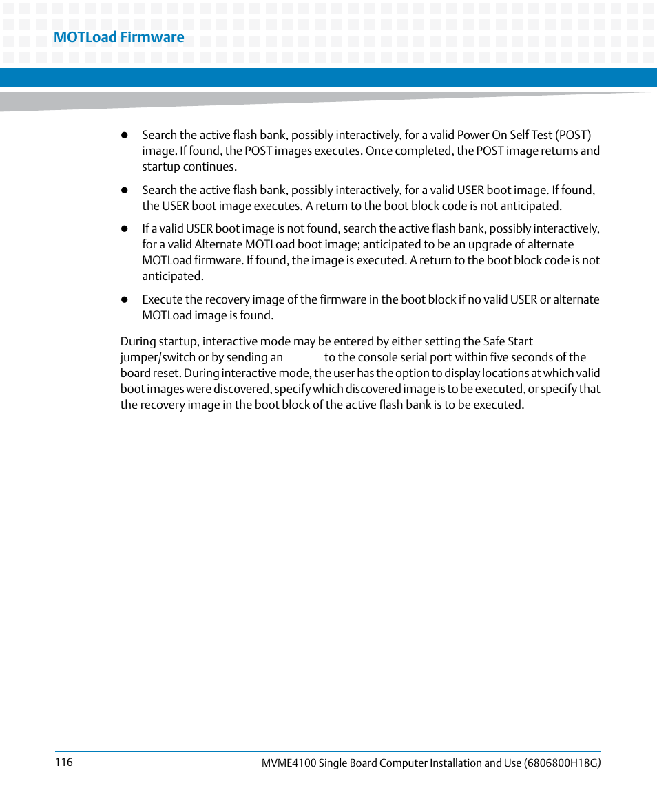 Motload firmware | Artesyn MVME4100 Single Board Computer Installation and Use (June 2014) User Manual | Page 116 / 136