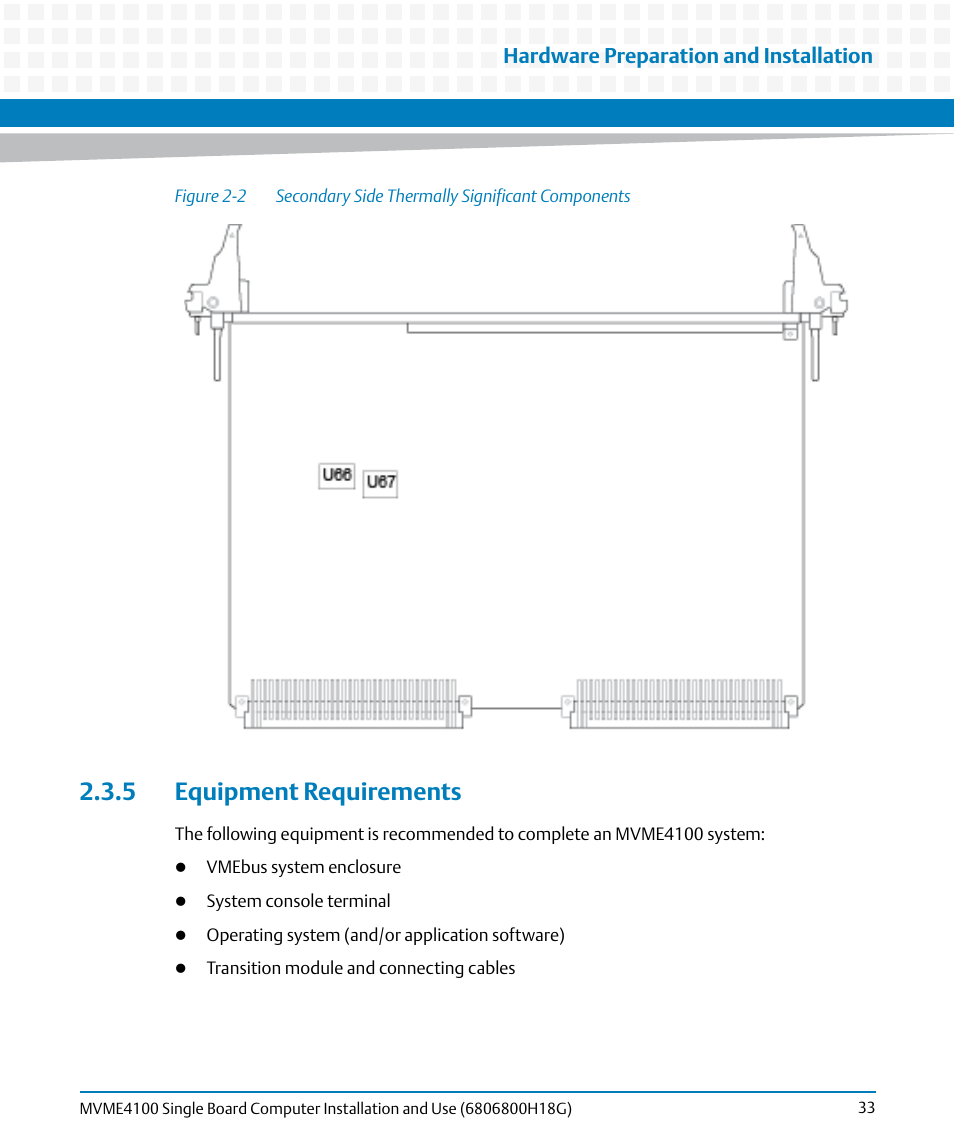 5 equipment requirements, Figure 2-2, Secondary side thermally significant components | Hardware preparation and installation | Artesyn MVME4100 Single Board Computer Installation and Use (June 2014) User Manual | Page 33 / 136