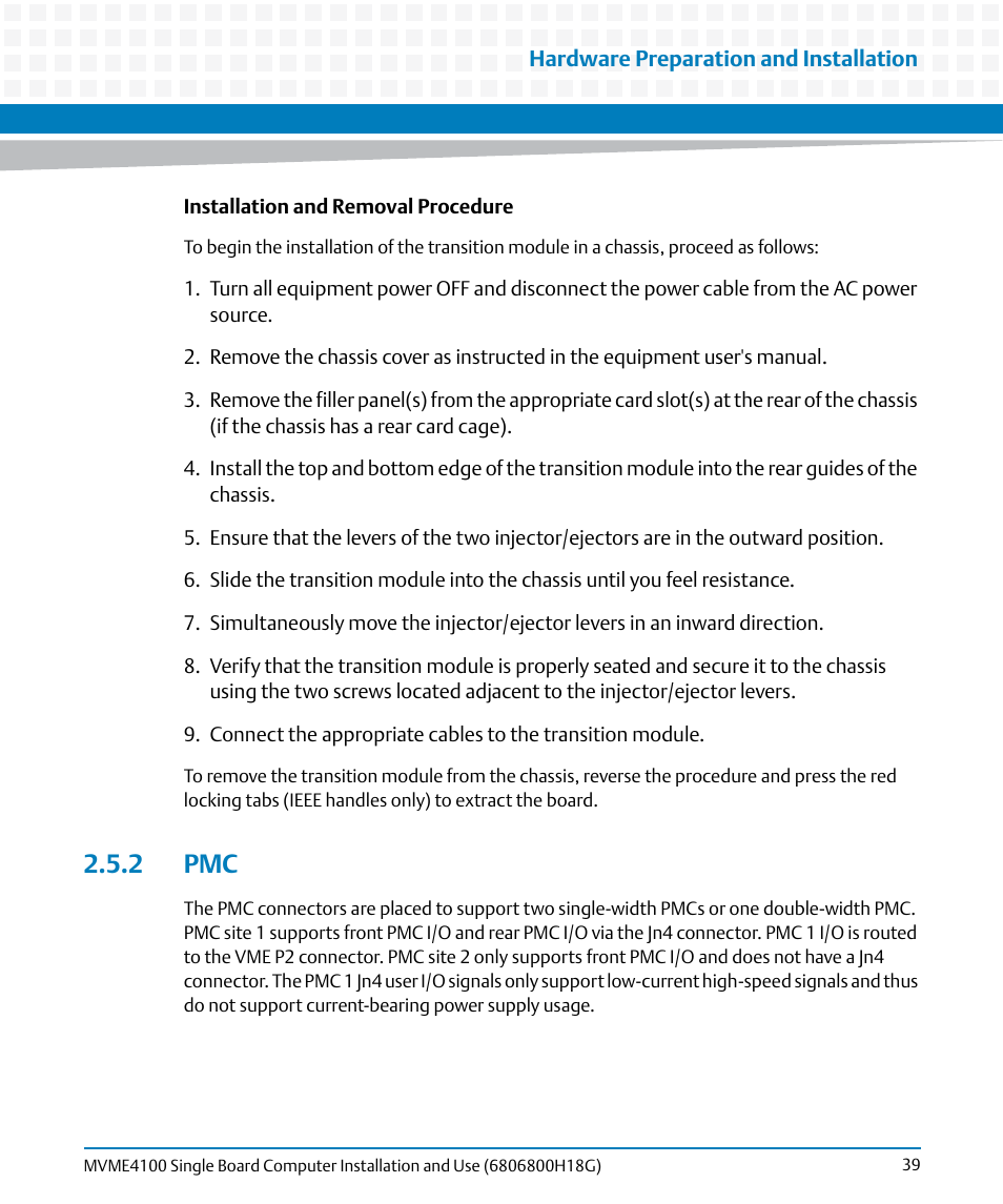 2 pmc | Artesyn MVME4100 Single Board Computer Installation and Use (June 2014) User Manual | Page 39 / 136