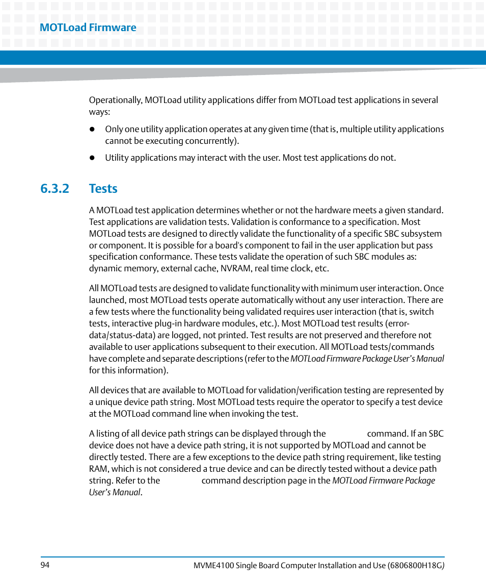2 tests | Artesyn MVME4100 Single Board Computer Installation and Use (June 2014) User Manual | Page 94 / 136
