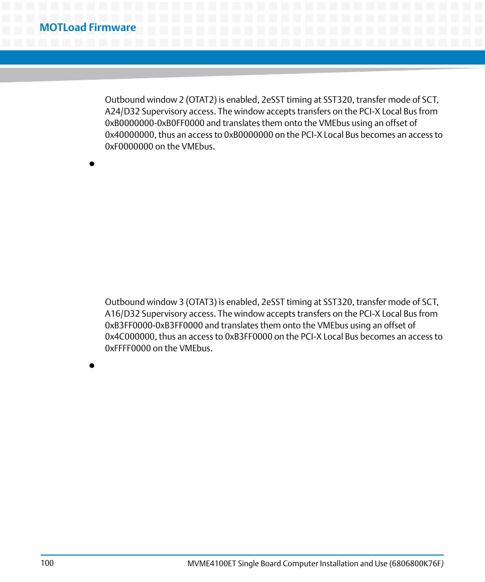 Motload firmware | Artesyn MVME4100ET Single Board Computer Installation and Use (June 2014) User Manual | Page 100 / 132