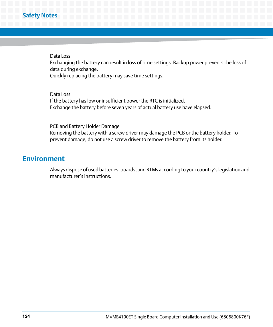 Environment | Artesyn MVME4100ET Single Board Computer Installation and Use (June 2014) User Manual | Page 124 / 132