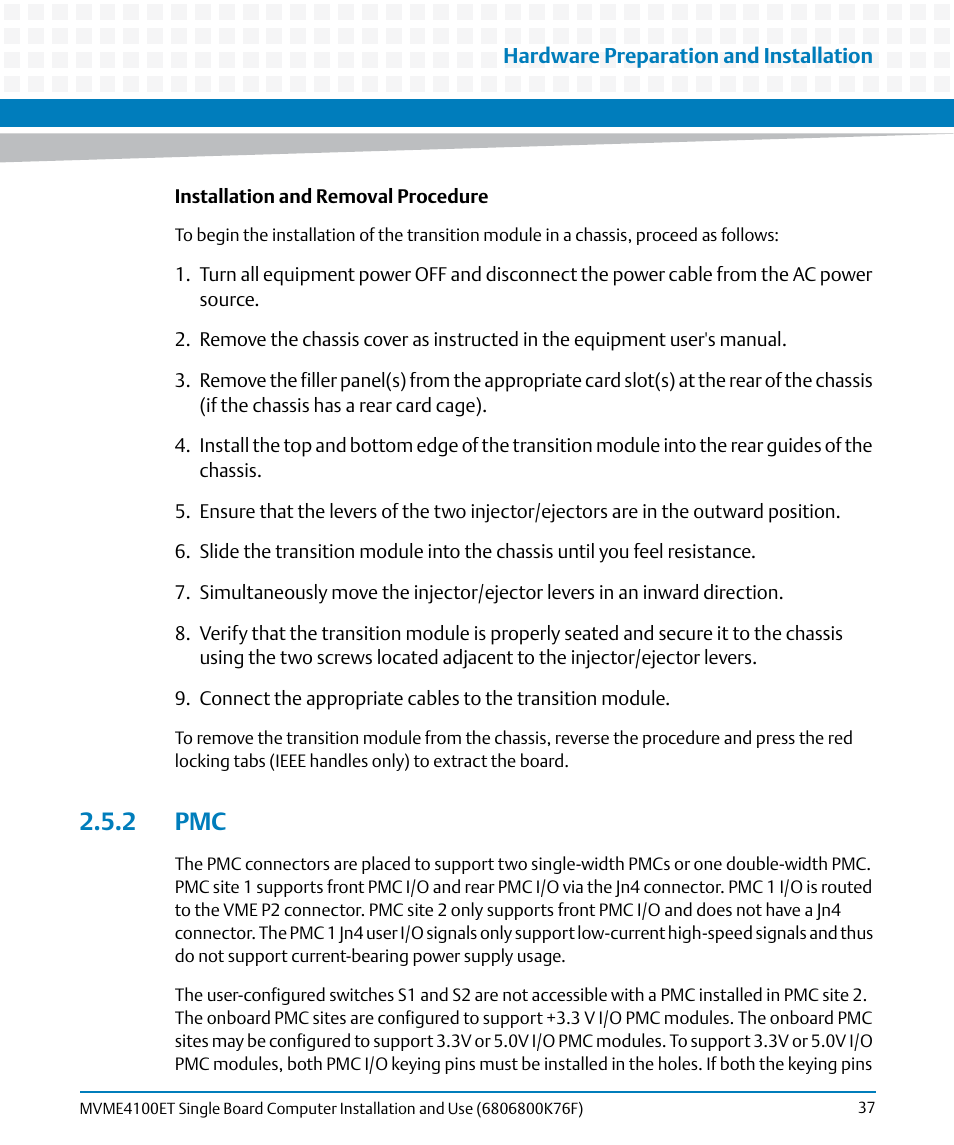 2 pmc | Artesyn MVME4100ET Single Board Computer Installation and Use (June 2014) User Manual | Page 37 / 132