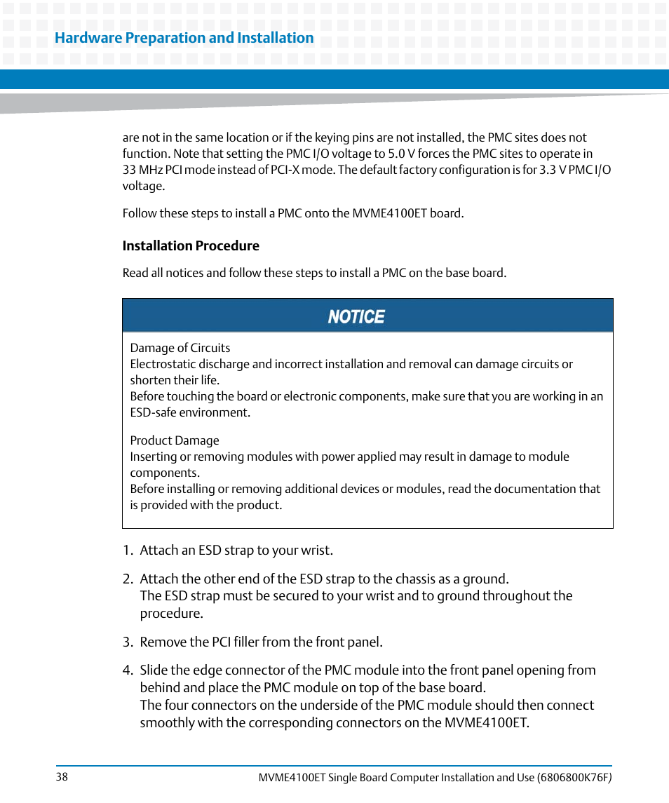 Artesyn MVME4100ET Single Board Computer Installation and Use (June 2014) User Manual | Page 38 / 132