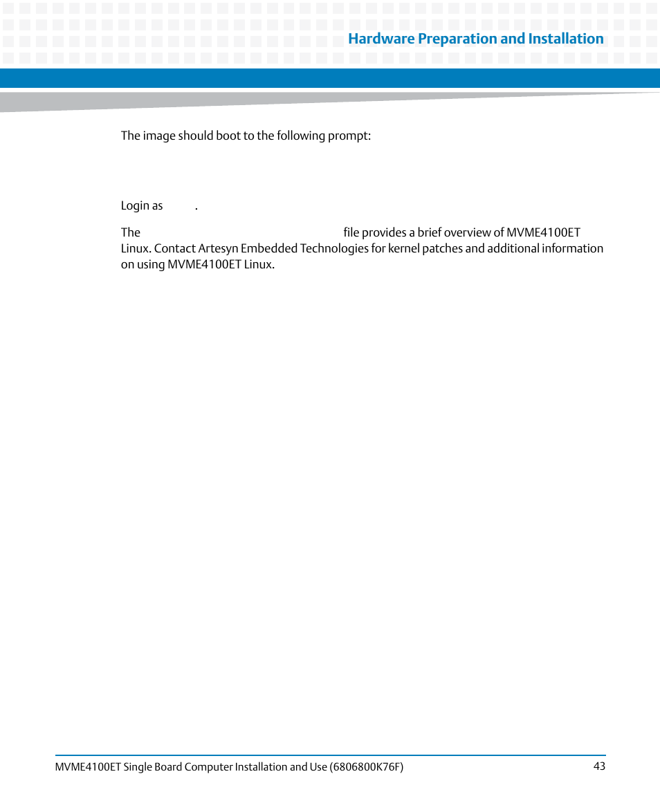 Hardware preparation and installation | Artesyn MVME4100ET Single Board Computer Installation and Use (June 2014) User Manual | Page 43 / 132