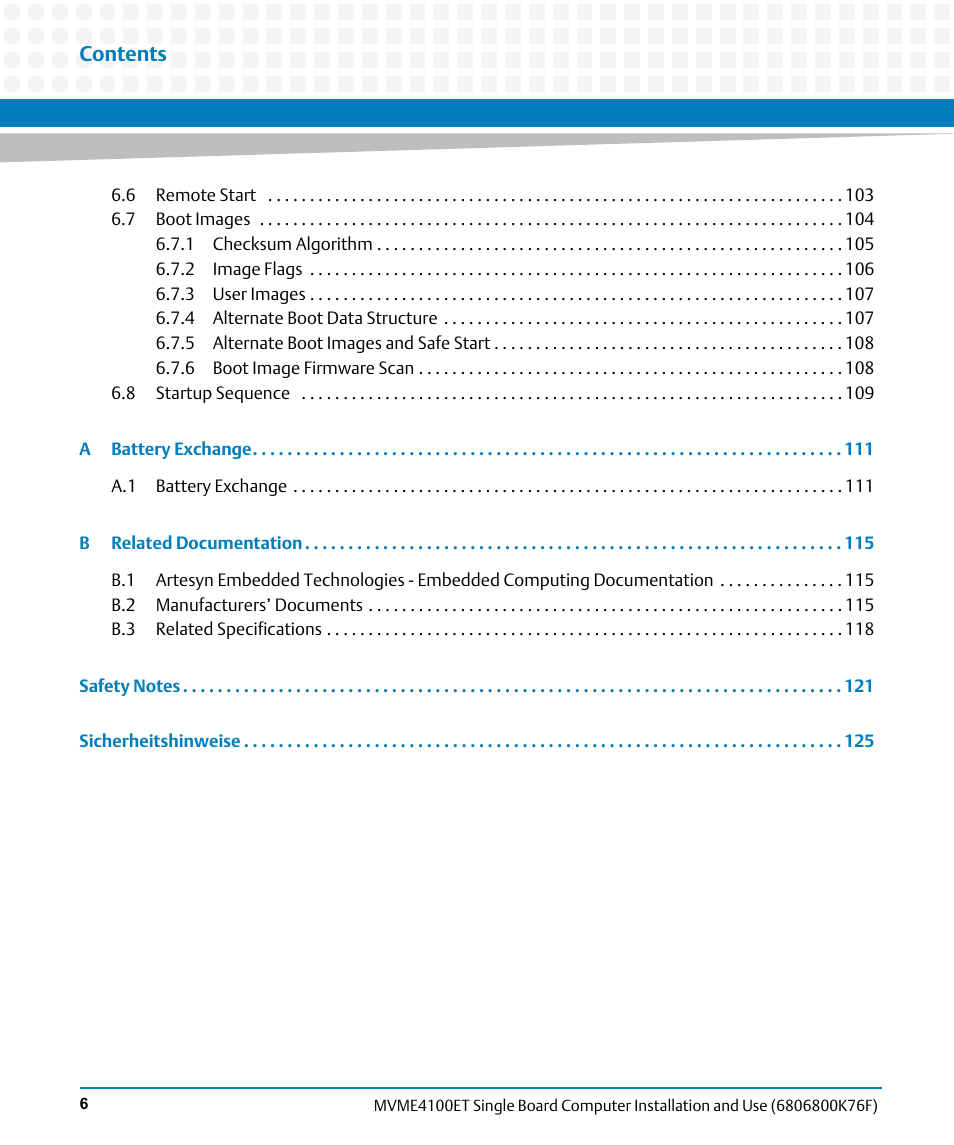 Artesyn MVME4100ET Single Board Computer Installation and Use (June 2014) User Manual | Page 6 / 132