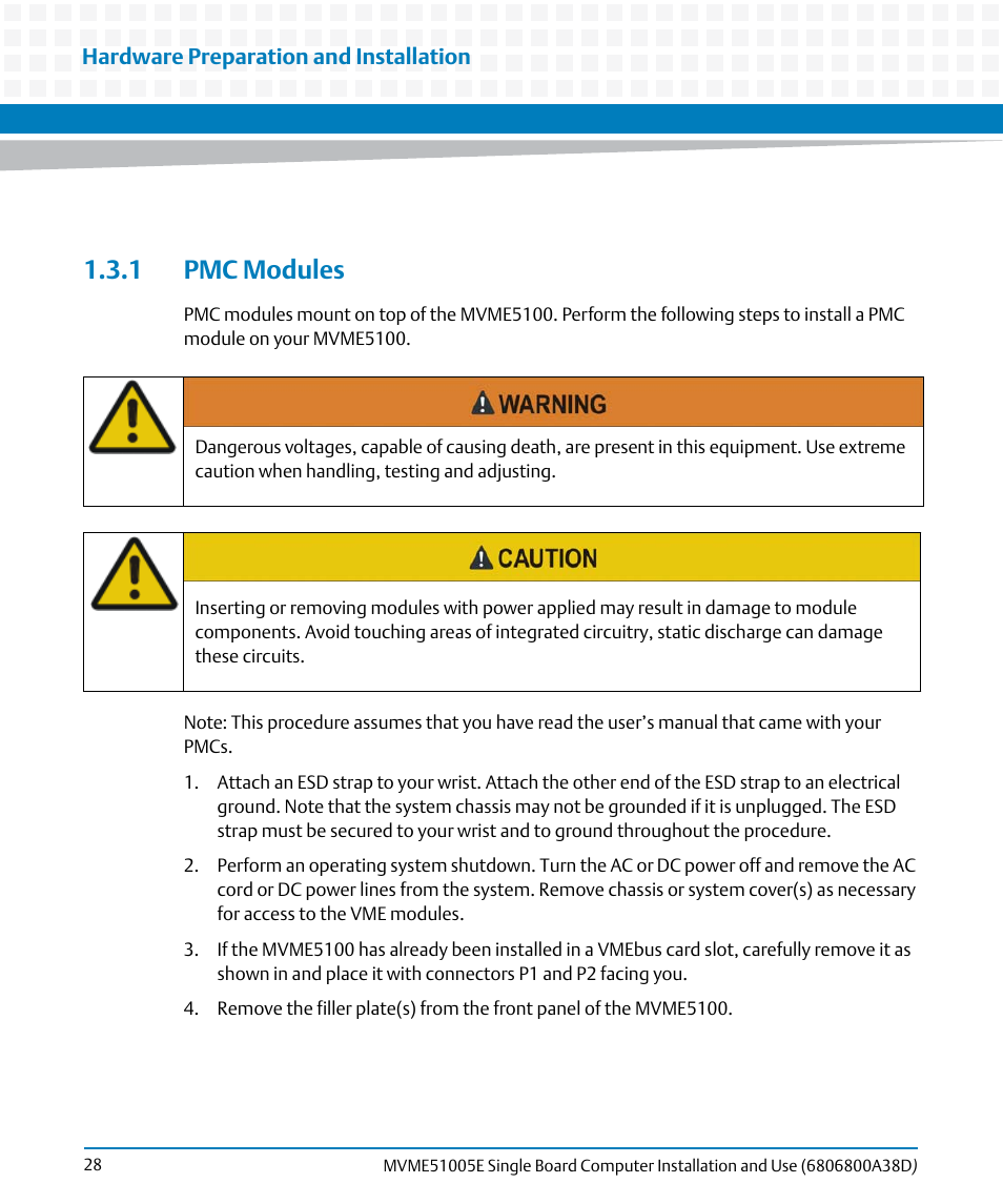 1 pmc modules | Artesyn MVME51005E SBC Installation and Use (July 2014) User Manual | Page 26 / 150