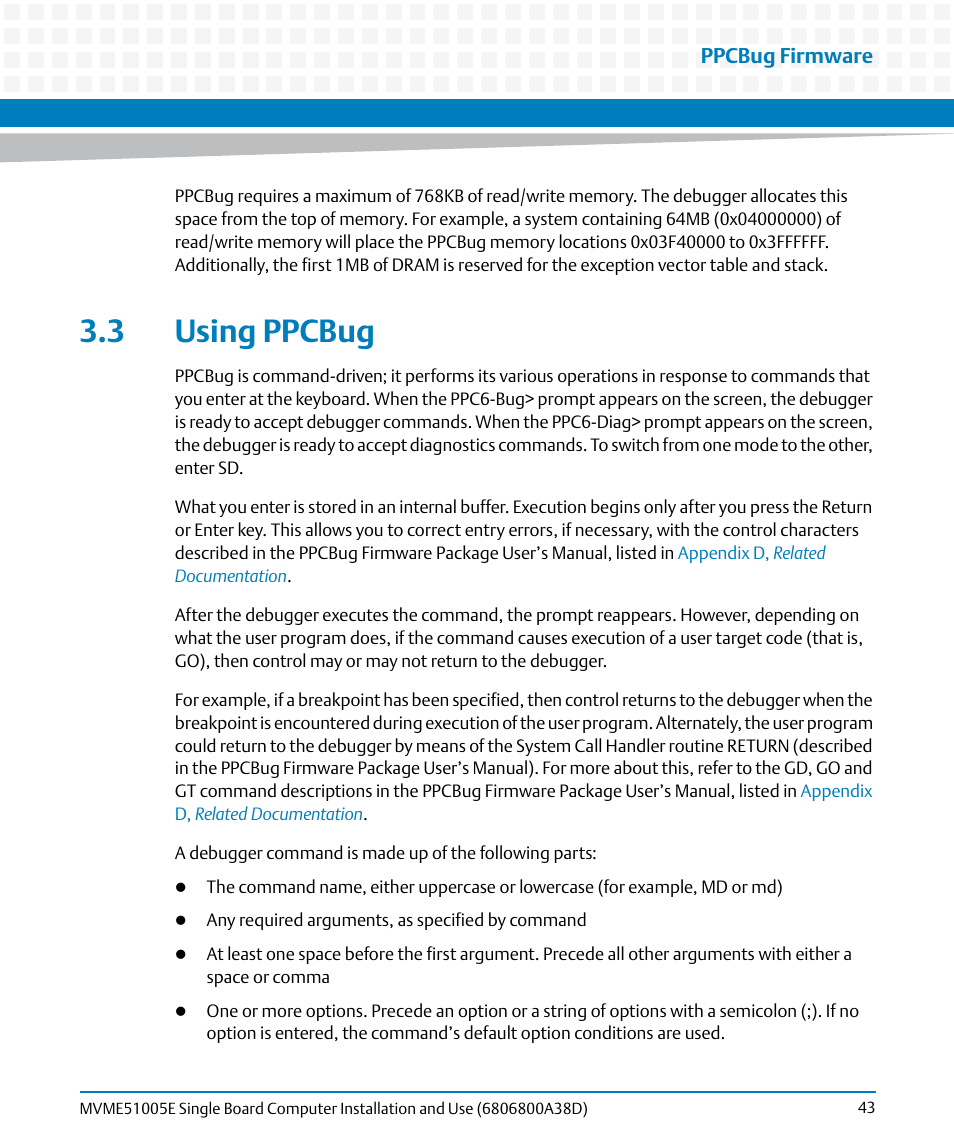 3 using ppcbug | Artesyn MVME51005E SBC Installation and Use (July 2014) User Manual | Page 41 / 150