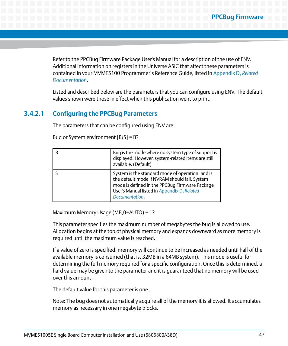 1 configuring the ppcbug parameters, Ppcbug firmware | Artesyn MVME51005E SBC Installation and Use (July 2014) User Manual | Page 45 / 150