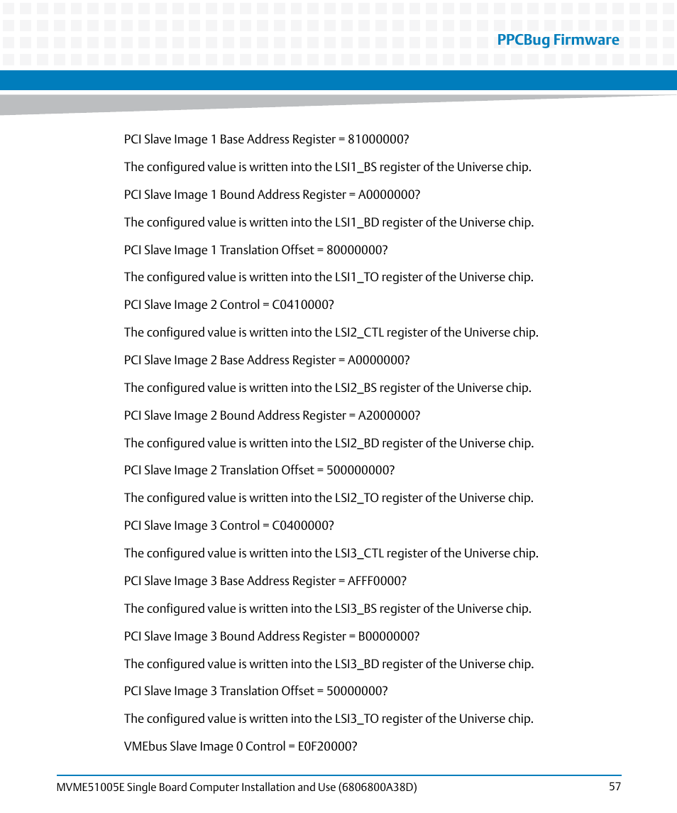 Ppcbug firmware | Artesyn MVME51005E SBC Installation and Use (July 2014) User Manual | Page 55 / 150