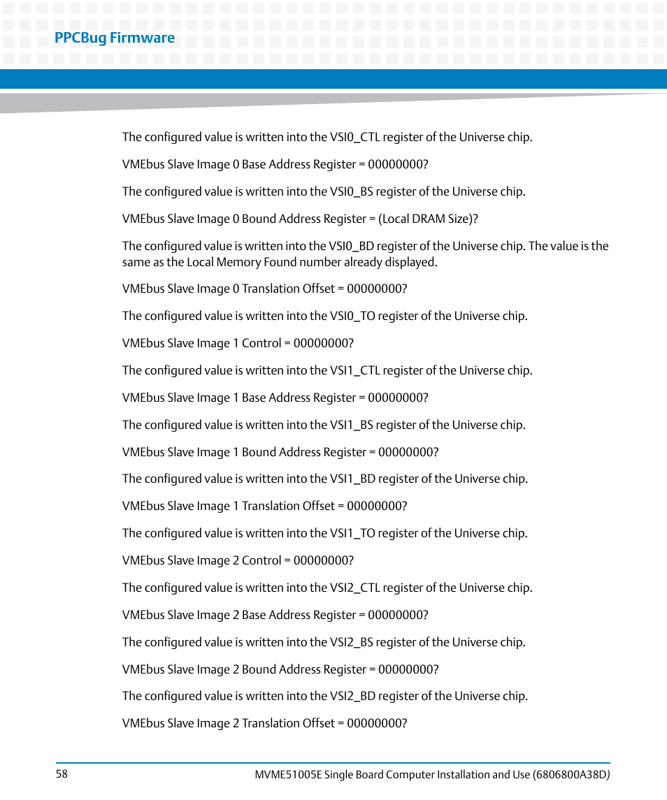 Ppcbug firmware | Artesyn MVME51005E SBC Installation and Use (July 2014) User Manual | Page 56 / 150