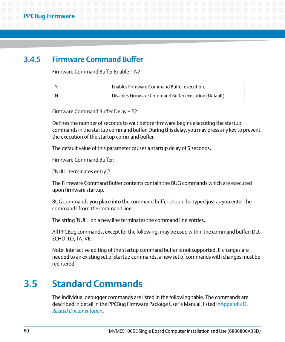 5 firmware command buffer, 5 standard commands | Artesyn MVME51005E SBC Installation and Use (July 2014) User Manual | Page 58 / 150