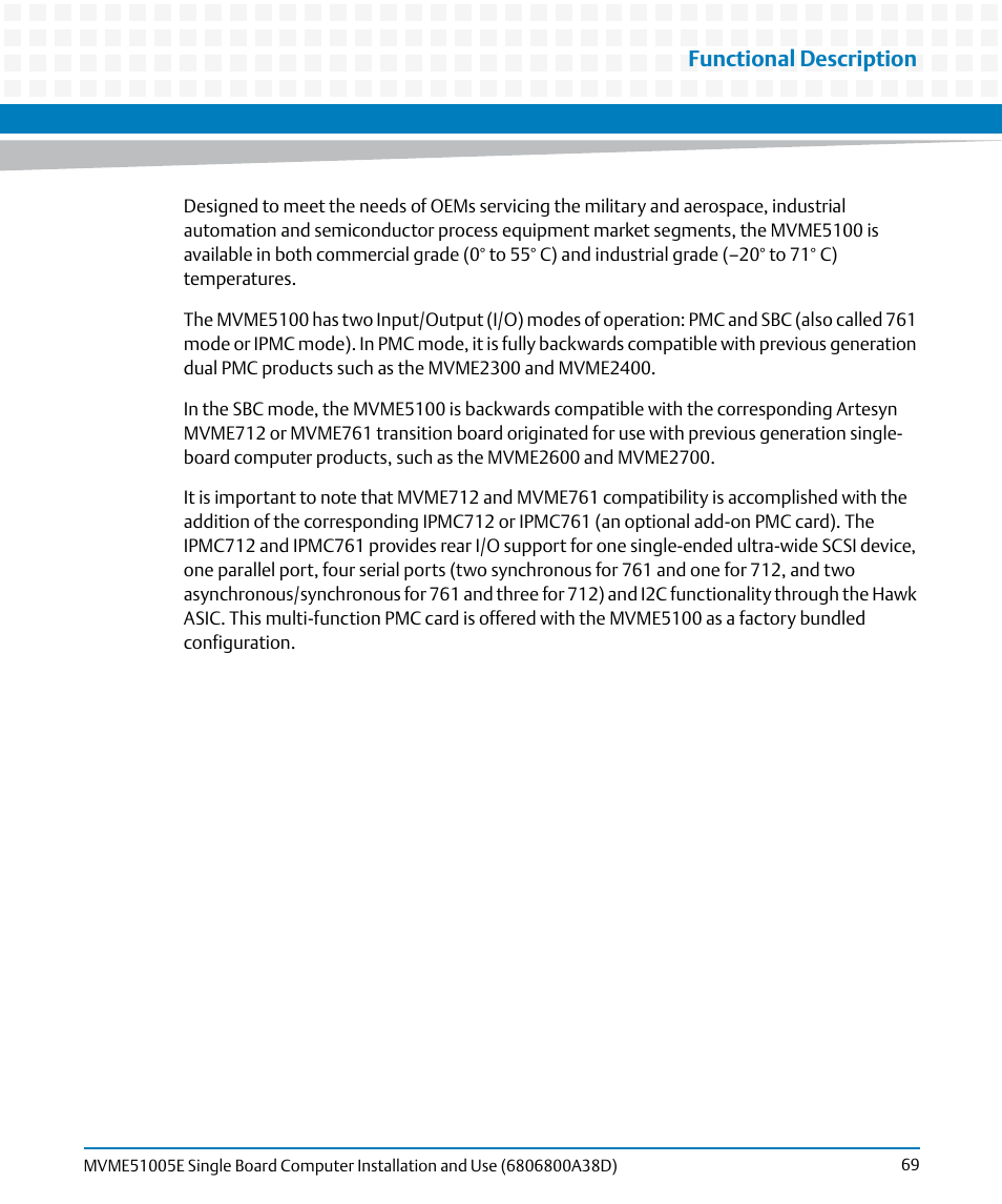 Functional description | Artesyn MVME51005E SBC Installation and Use (July 2014) User Manual | Page 67 / 150