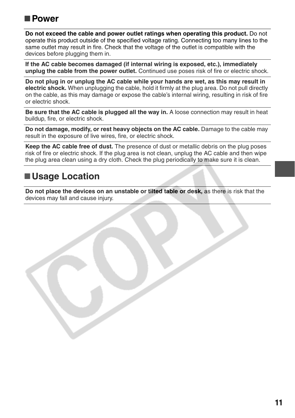 Power     usage location | Canon CP200 User Manual | Page 12 / 53