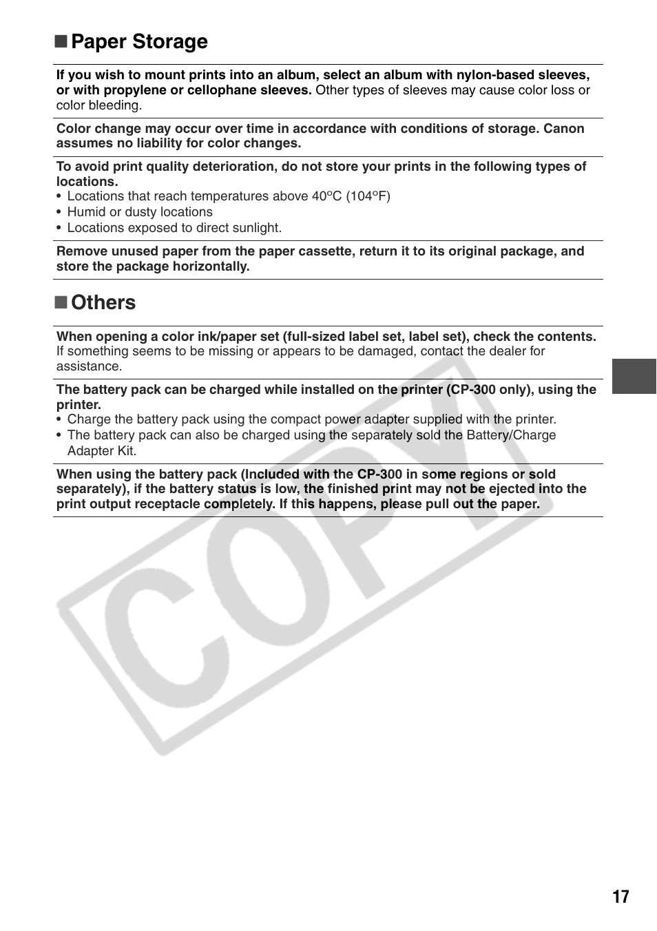 Paper storage     others | Canon CP200 User Manual | Page 18 / 53